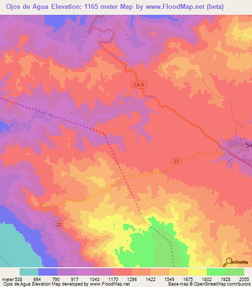 Ojos de Agua,Honduras Elevation Map
