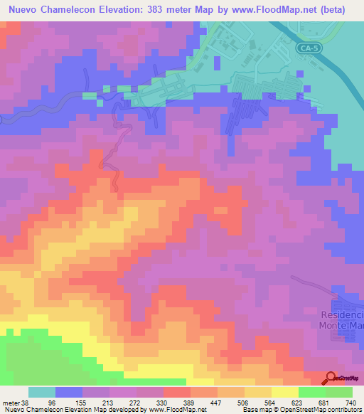 Nuevo Chamelecon,Honduras Elevation Map