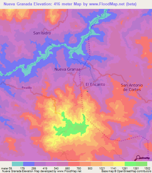 Nueva Granada,Honduras Elevation Map