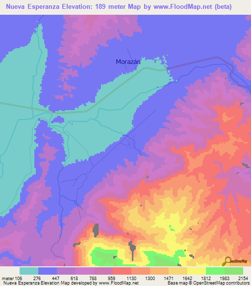 Nueva Esperanza,Honduras Elevation Map