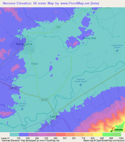 Nerones,Honduras Elevation Map