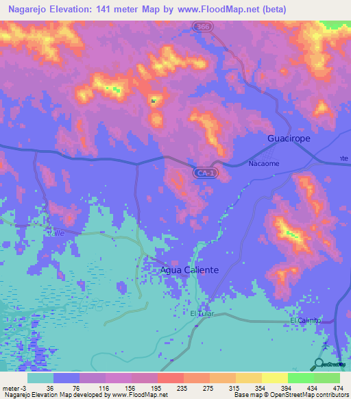 Nagarejo,Honduras Elevation Map