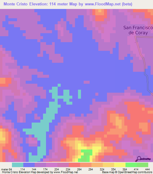 Monte Cristo,Honduras Elevation Map