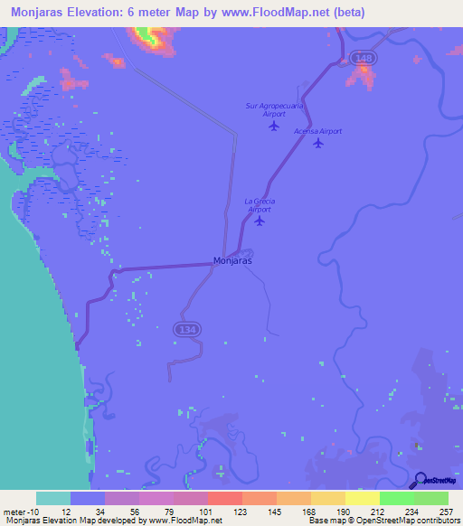 Monjaras,Honduras Elevation Map