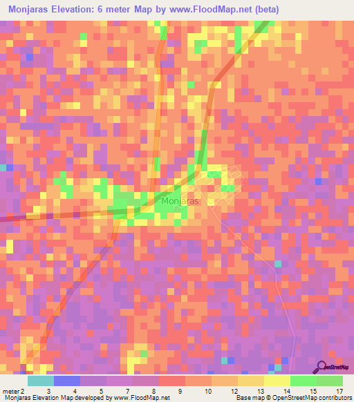 Monjaras,Honduras Elevation Map