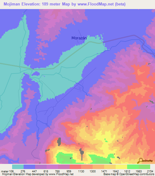 Mojiman,Honduras Elevation Map