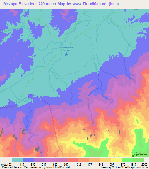 Mezapa,Honduras Elevation Map
