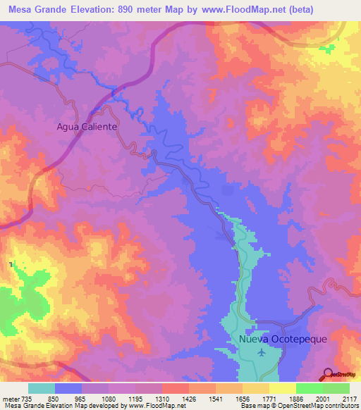 Mesa Grande,Honduras Elevation Map