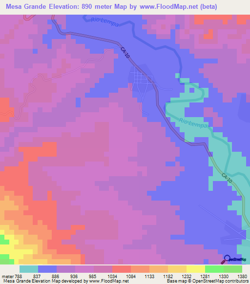 Mesa Grande,Honduras Elevation Map
