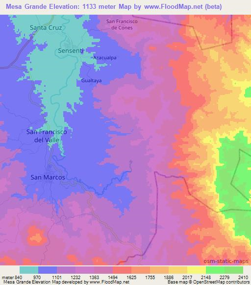 Mesa Grande,Honduras Elevation Map