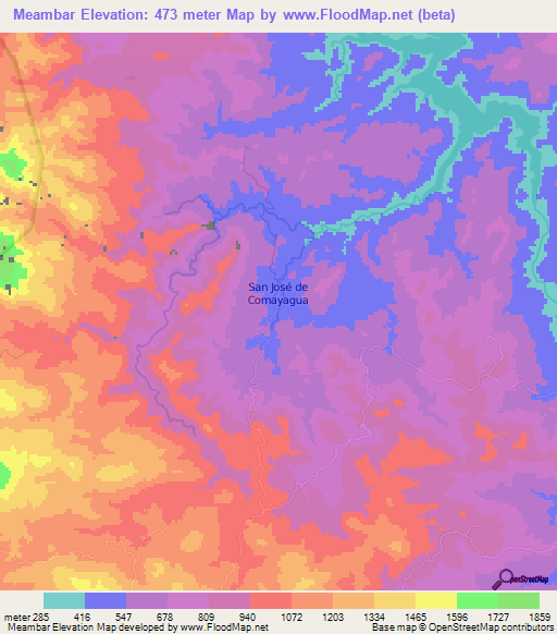 Meambar,Honduras Elevation Map