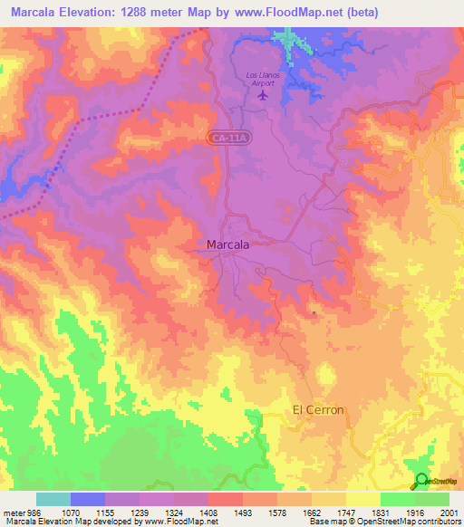 Marcala,Honduras Elevation Map