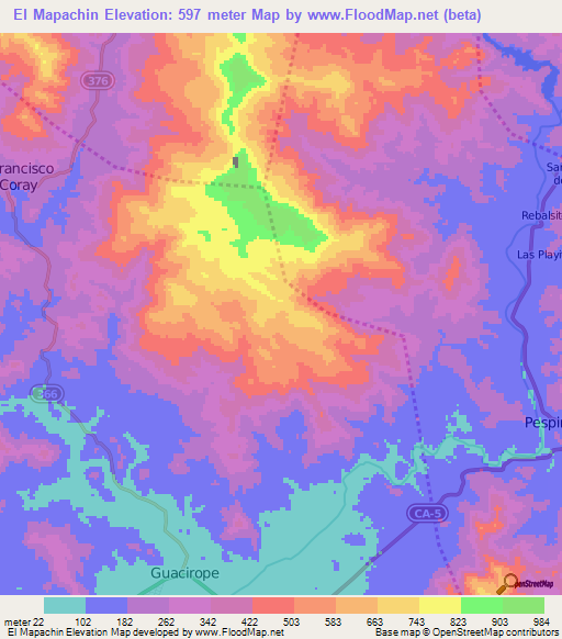 El Mapachin,Honduras Elevation Map