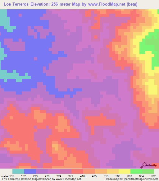 Los Terreros,Honduras Elevation Map