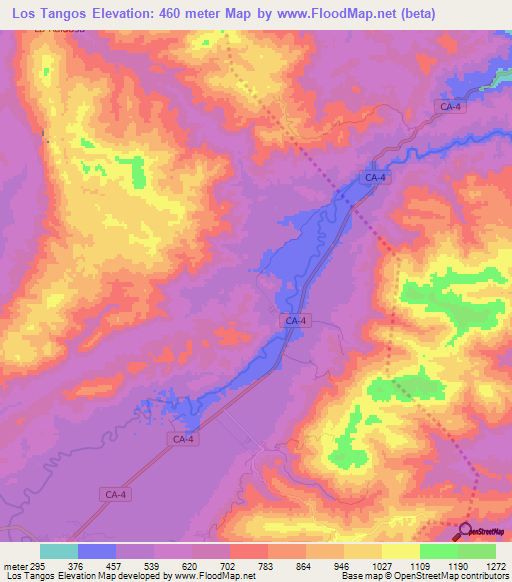 Los Tangos,Honduras Elevation Map