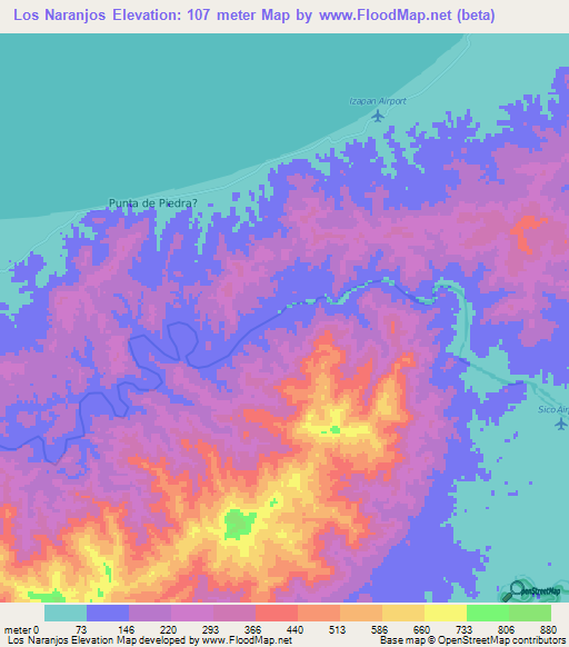 Los Naranjos,Honduras Elevation Map
