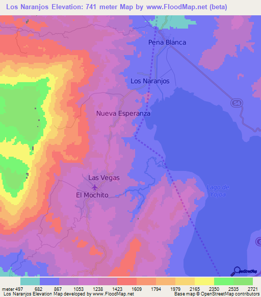 Los Naranjos,Honduras Elevation Map