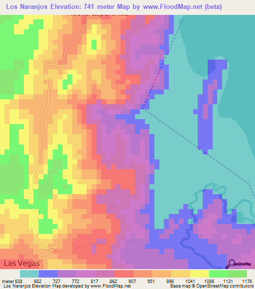 Los Naranjos,Honduras Elevation Map