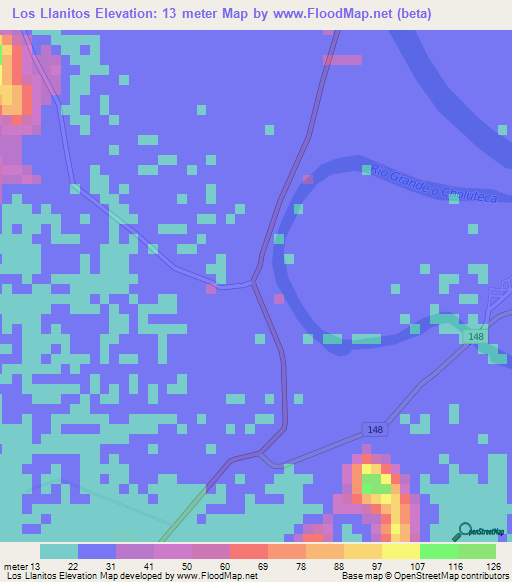 Los Llanitos,Honduras Elevation Map