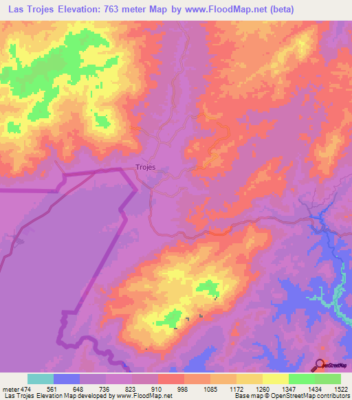 Las Trojes,Honduras Elevation Map