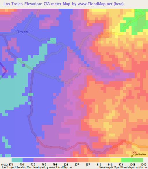 Las Trojes,Honduras Elevation Map