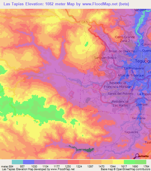 Las Tapias,Honduras Elevation Map