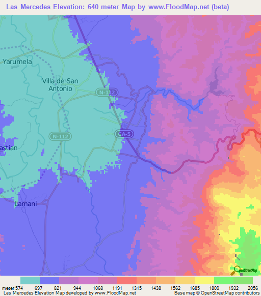 Las Mercedes,Honduras Elevation Map