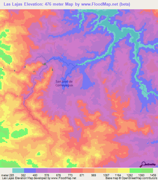 Las Lajas,Honduras Elevation Map