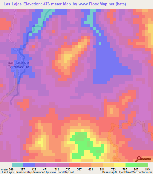 Las Lajas,Honduras Elevation Map