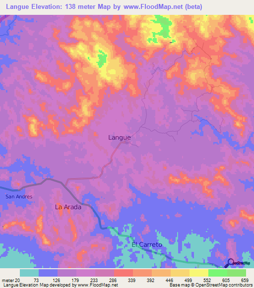 Langue,Honduras Elevation Map