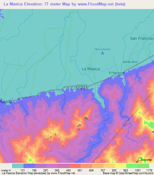 La Masica,Honduras Elevation Map