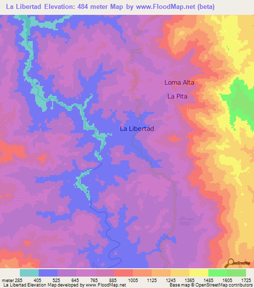 La Libertad,Honduras Elevation Map