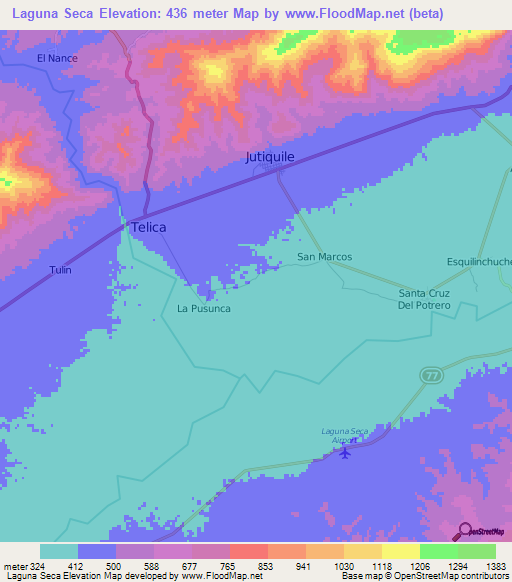 Laguna Seca,Honduras Elevation Map