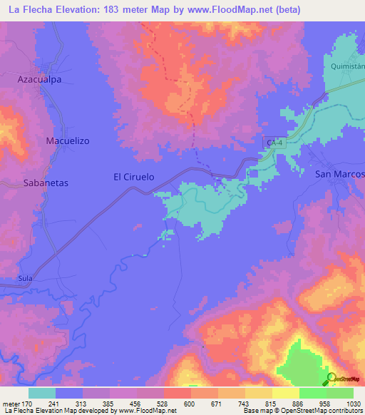 La Flecha,Honduras Elevation Map