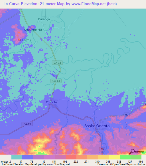 La Curva,Honduras Elevation Map