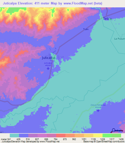 Juticalpa,Honduras Elevation Map