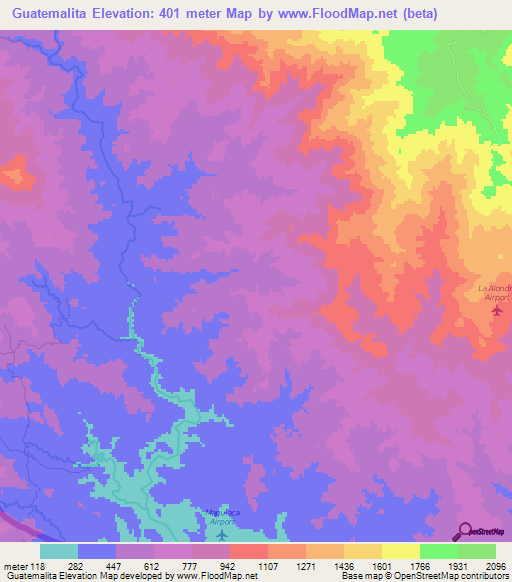Guatemalita,Honduras Elevation Map