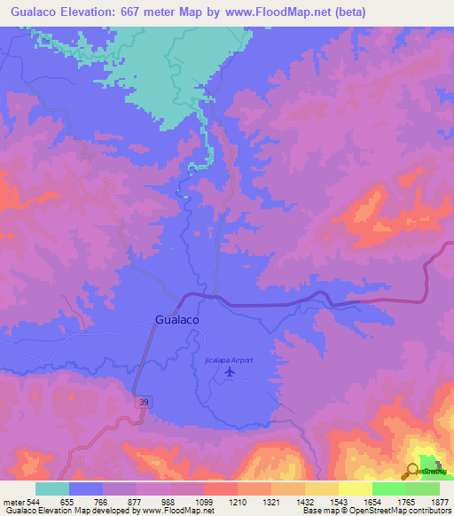 Gualaco,Honduras Elevation Map