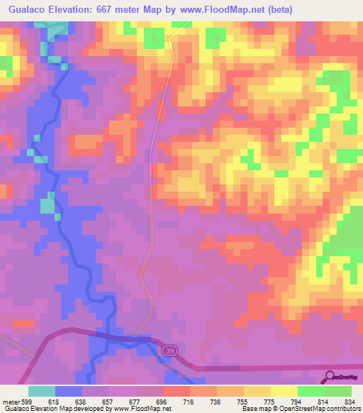 Gualaco,Honduras Elevation Map