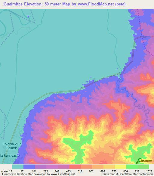 Guaimitas,Honduras Elevation Map