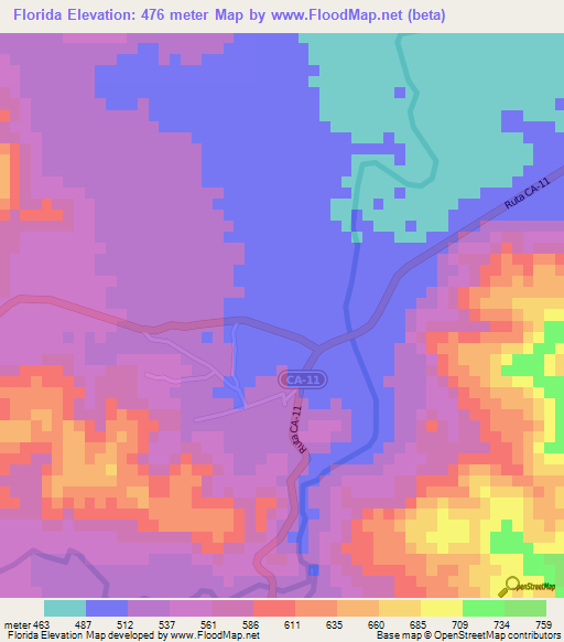 Florida,Honduras Elevation Map