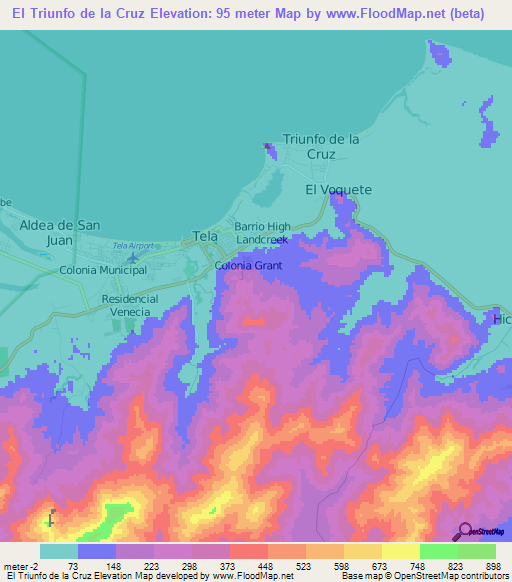 El Triunfo de la Cruz,Honduras Elevation Map