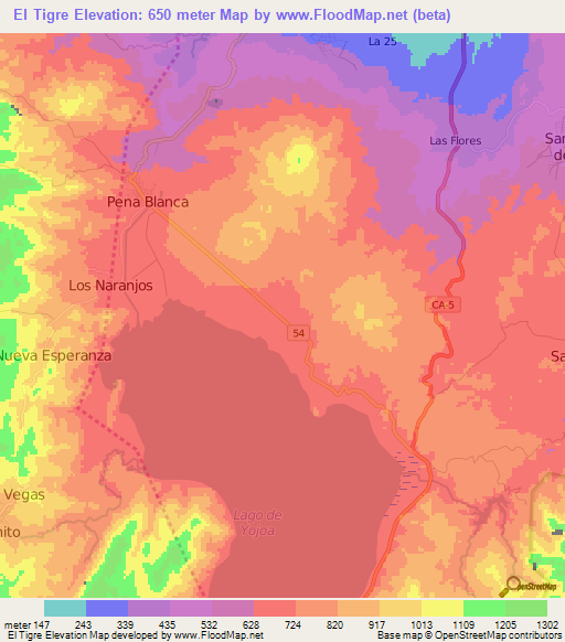 El Tigre,Honduras Elevation Map