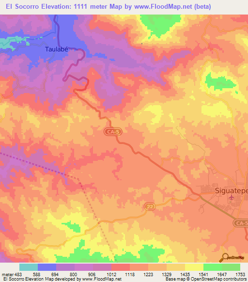 El Socorro,Honduras Elevation Map