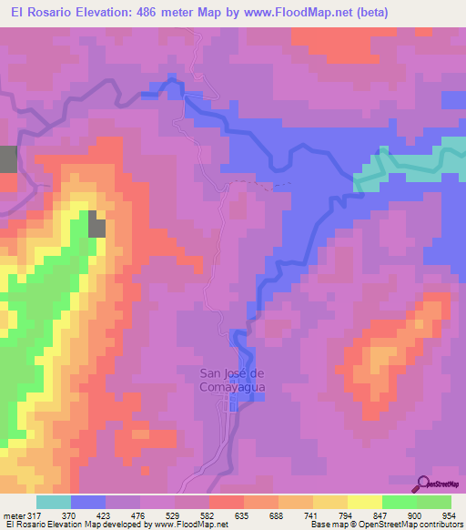 El Rosario,Honduras Elevation Map