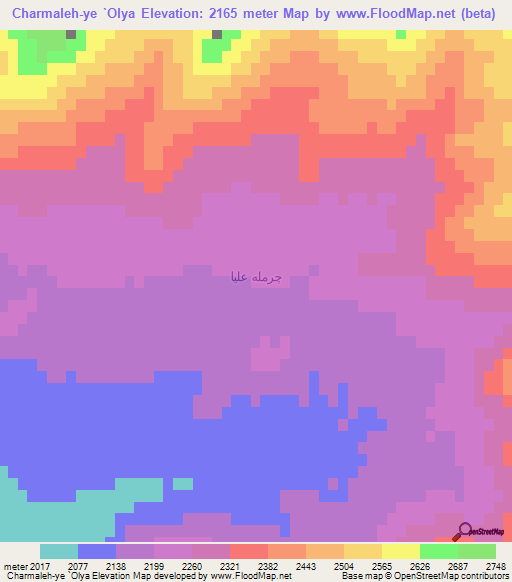 Charmaleh-ye `Olya,Iran Elevation Map