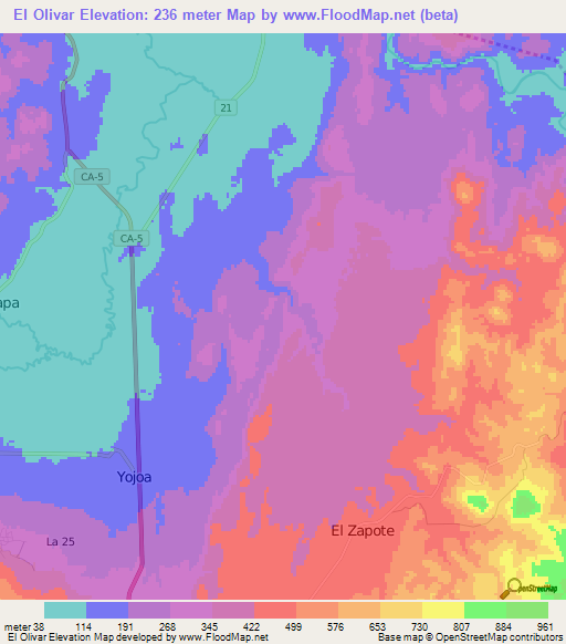 El Olivar,Honduras Elevation Map