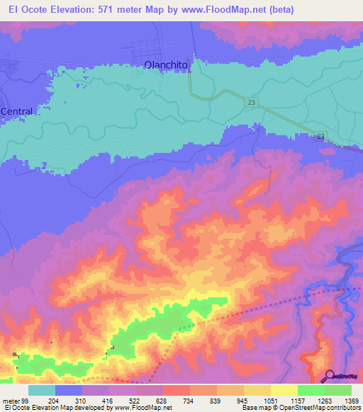 El Ocote,Honduras Elevation Map