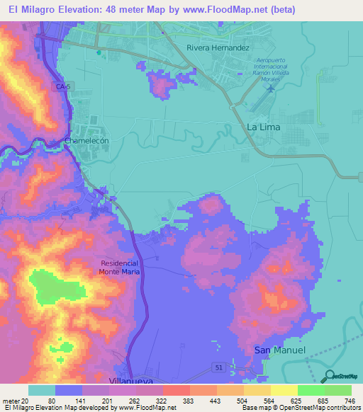 El Milagro,Honduras Elevation Map