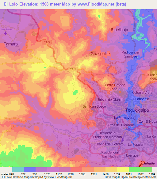 El Lolo,Honduras Elevation Map
